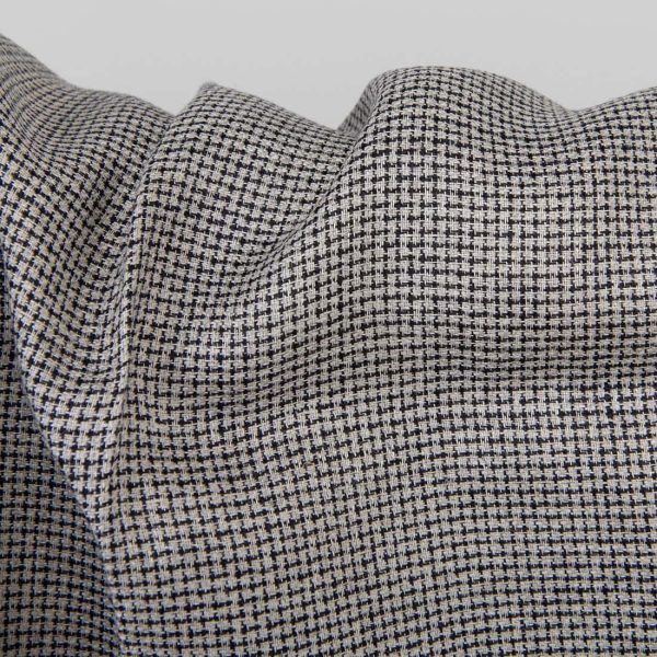 Checked linen fabric, black and natural, small pattern