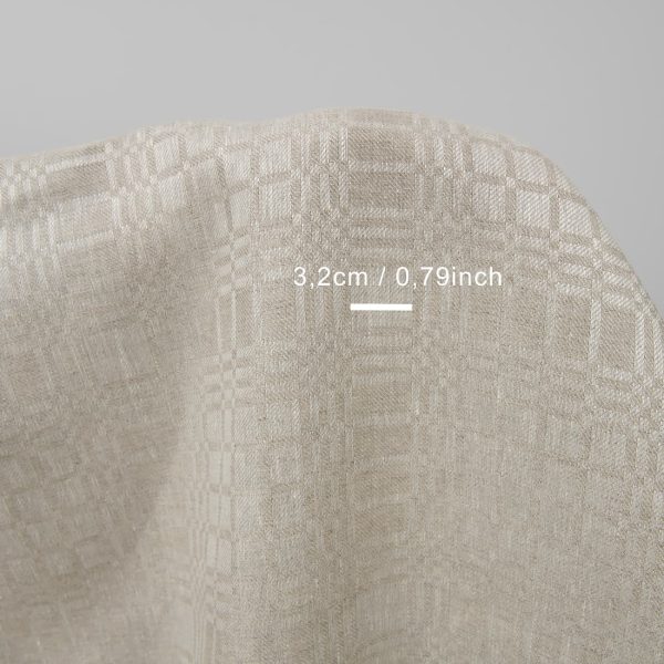 Beige linen fabric in checks dobby with measurements