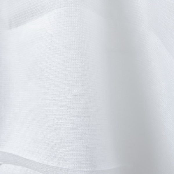 Bright white linen fabric in a small check pattern close up detail