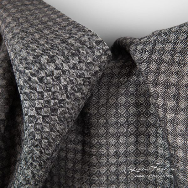 Black and grey small diamond linen fabric