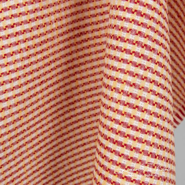 Peach linen fabric dobby, tiny checks