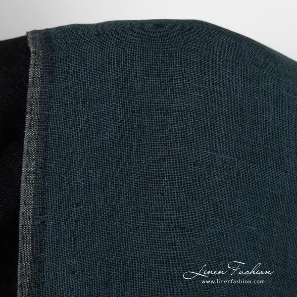 Double-sided linen fabric in blue and black colors, perfect for clothes and home textile