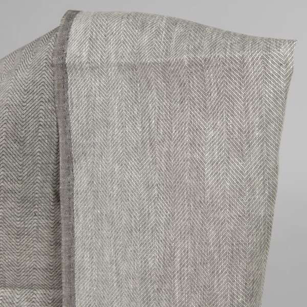 Linen fabric greyish brown in herringbone pattern back side