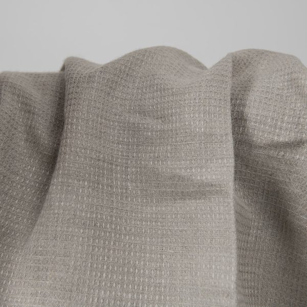 Checked linen fabric in grey natural flax colour texture