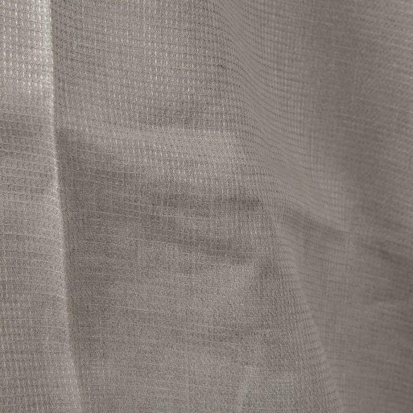 Checked linen fabric in grey natural flax colour close up detail