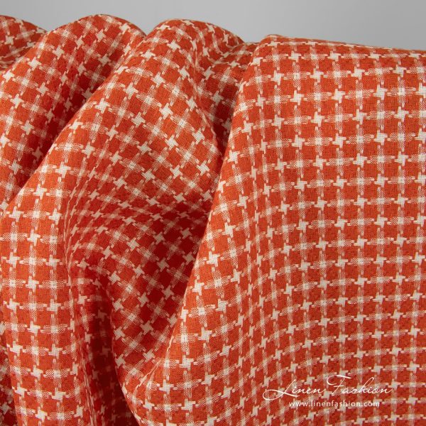 100% linen fabric in red.
