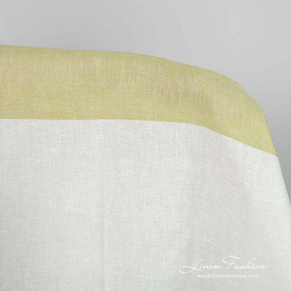 Linen fabric in green and off-white stripes product photo