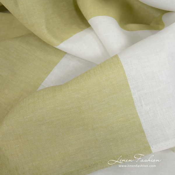 Linen fabric in green and off-white stripes texture