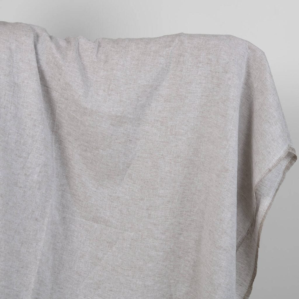 Washed linen cotton fabric greyish brown melange