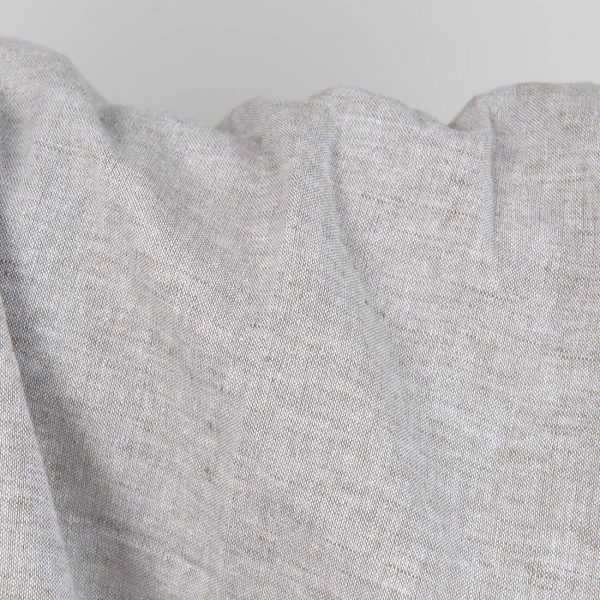 Washed linen cotton fabric greyish brown melange close up detail