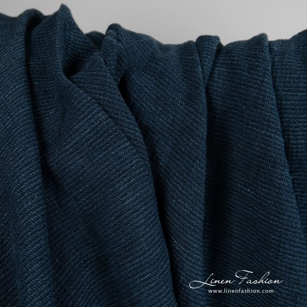 Wide linen cotton fabric in blue, specially washed to increase softness