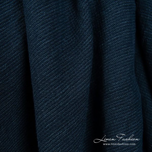 Wide linen cotton fabric woven from raven black and denim blue yarns