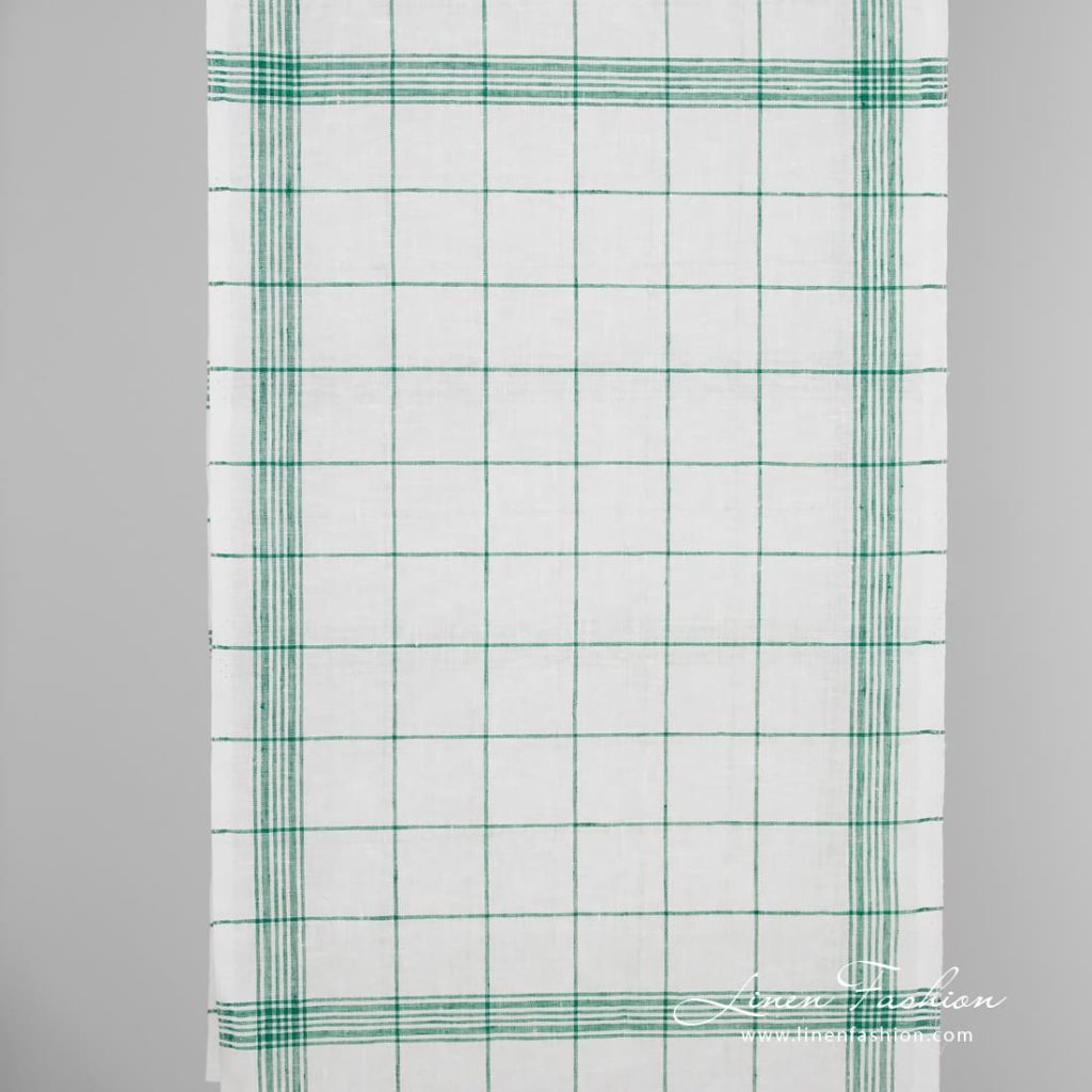 Linen fabric in green checks and stripes