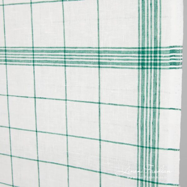 Linen fabric in green checks and stripes, 50cm width