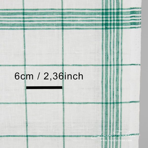 Linen fabric in green checks and stripes, perfect for kitchen towels