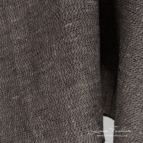 Linen cotton black melange fabric dobby pattern