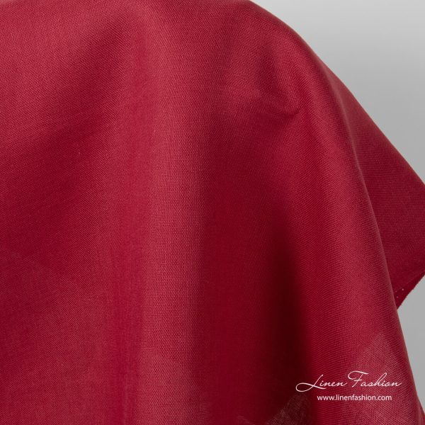 Red pure linen fabric, panama weave