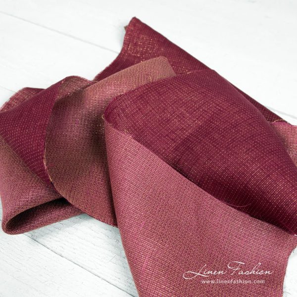 Linen red wine color fabric with gold glimmer