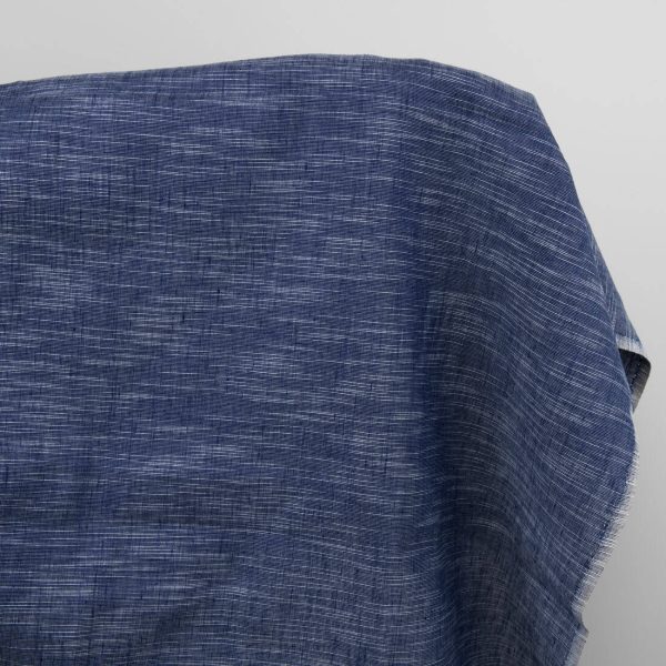 Dark blue linen cotton fabric in white stripes