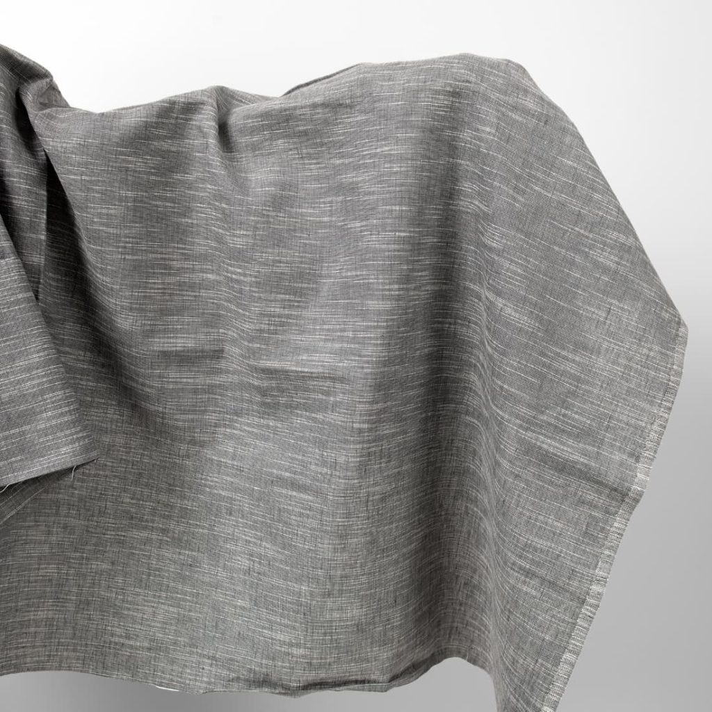 Dark grey linen cotton fabric in white stripes