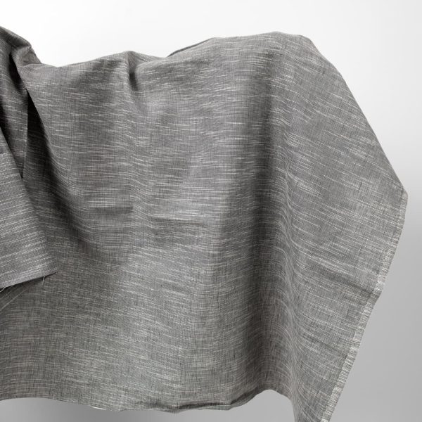 Dark grey linen cotton fabric in white stripes