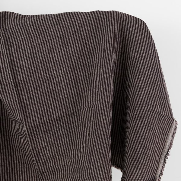 Brown striped linen wool blend fabric, washed