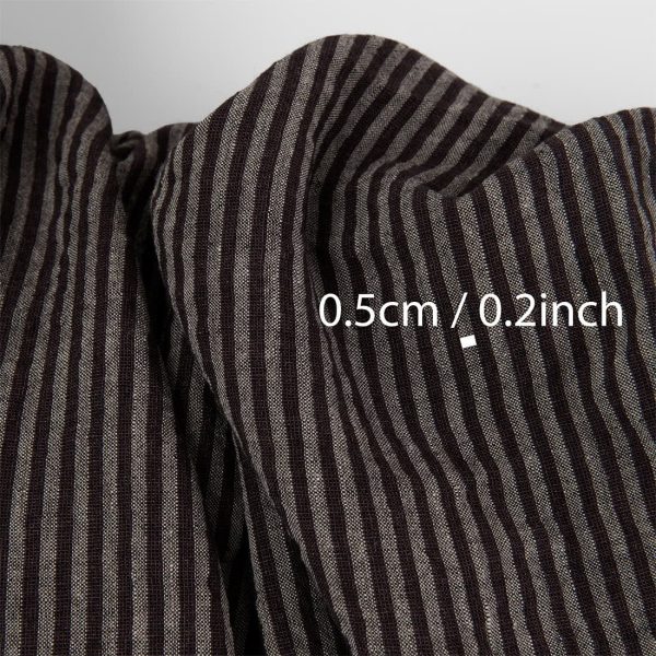 Brown striped linen wool blend fabric, washed, with measurements