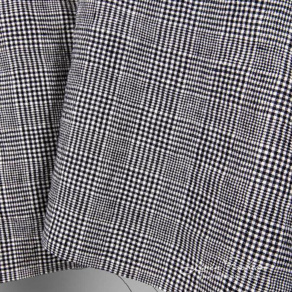 Washed linen wool fabric in black white checks