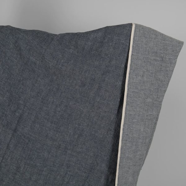 Washed linen wool fabric black white in herringbone pattern
