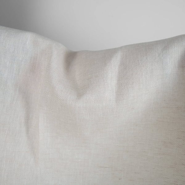 Linen wool fabric white beige herringbone close up detail