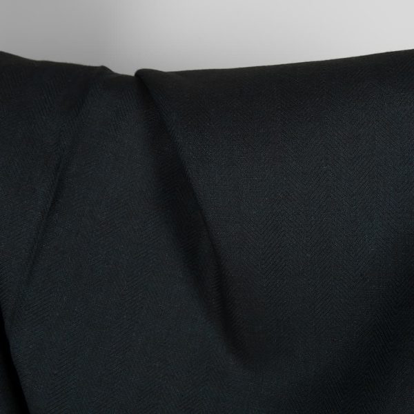 Linen wool fabric blueish-black herringbone texture