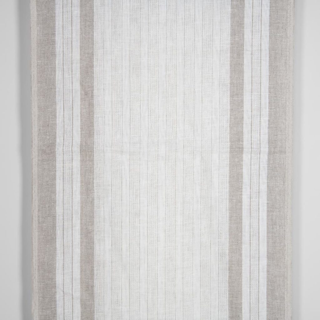 White linen fabric with undyed natural linen stripes