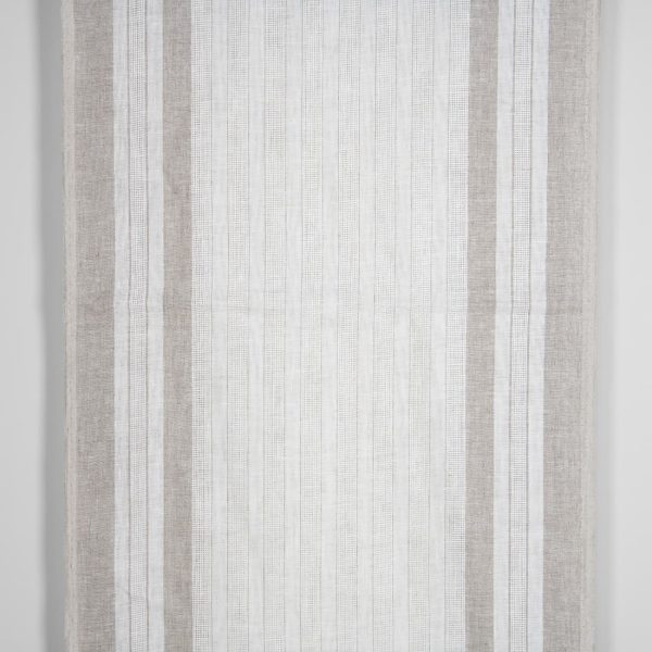 White linen fabric with undyed natural linen stripes
