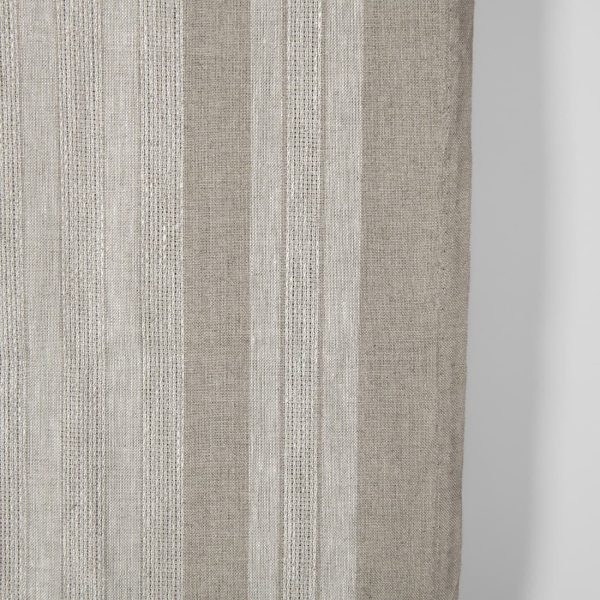 Narrow linen fabric natural beige with stripes close up detail