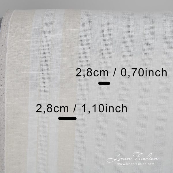 Striped linen fabric in off white colour.