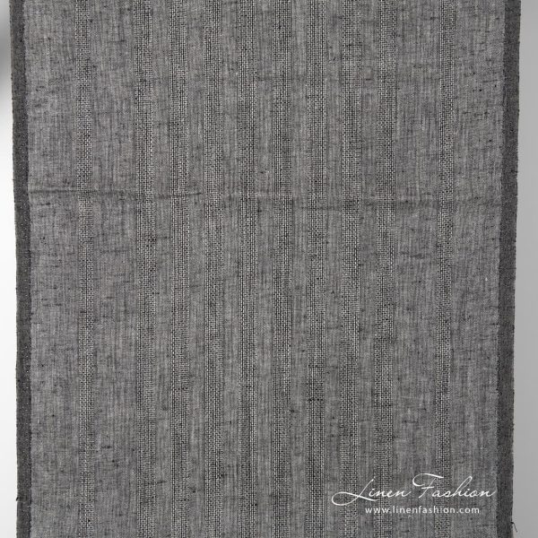 Black grey linen fabric with azure stripes.