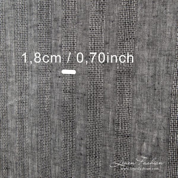 Azure striped linen fabric in black grey.