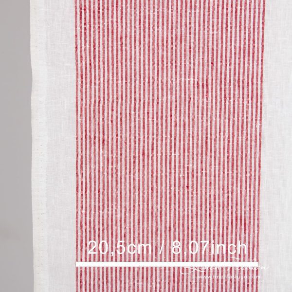 White linen fabric in crimson red stripes