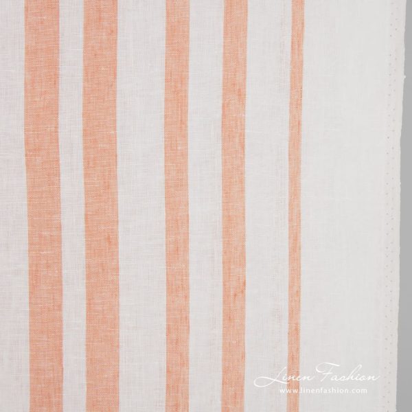 Linen fabric with vertical nude brown stripes