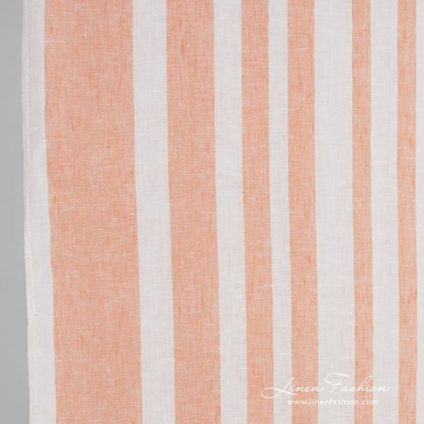Linen fabric with vertical rosy stripes, perfect for kitchen towels