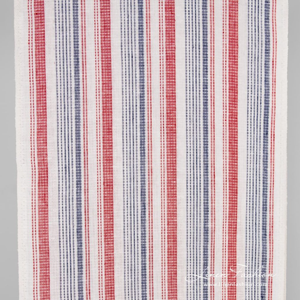 Linen fabric in red and blue stripes