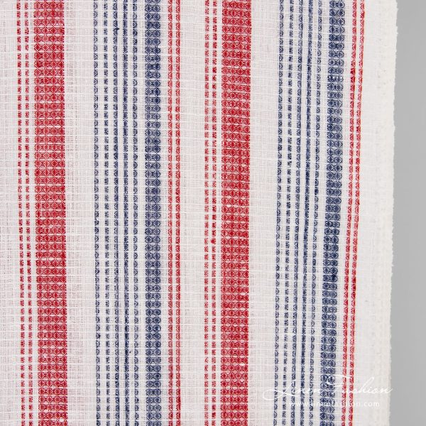 Linen fabric in red and blue stripes, 50cm width