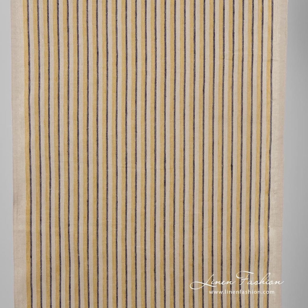 Narrow Linen Fabric In Brown, Yellow Stripes