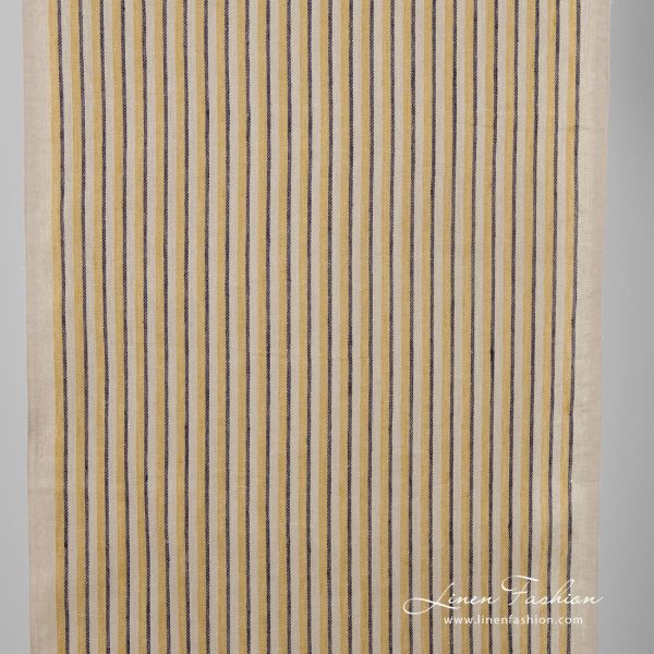 Narrow Linen Fabric In Brown, Yellow Stripes