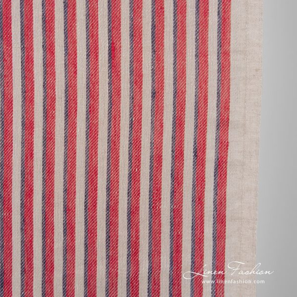 Linen fabric in brown and red stripes