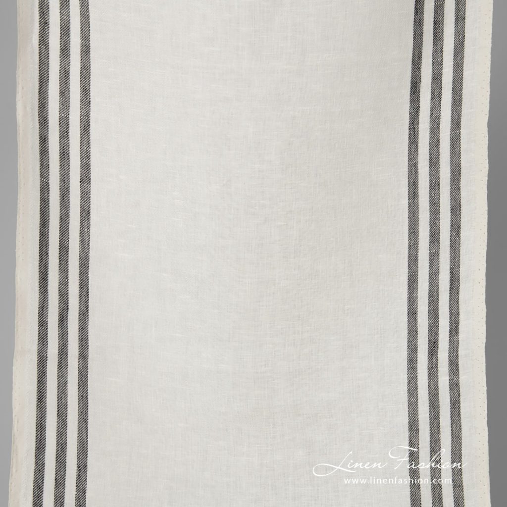 Narrow linen fabric white with black stripes on sides