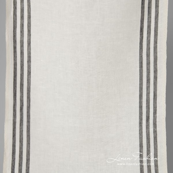 Narrow linen fabric white with black stripes on sides