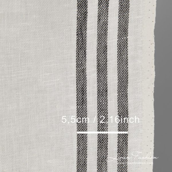 Narrow linen fabric white with black stripes on sides with measurements