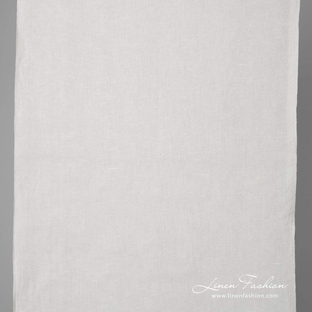 Narrow linen fabric white patterned