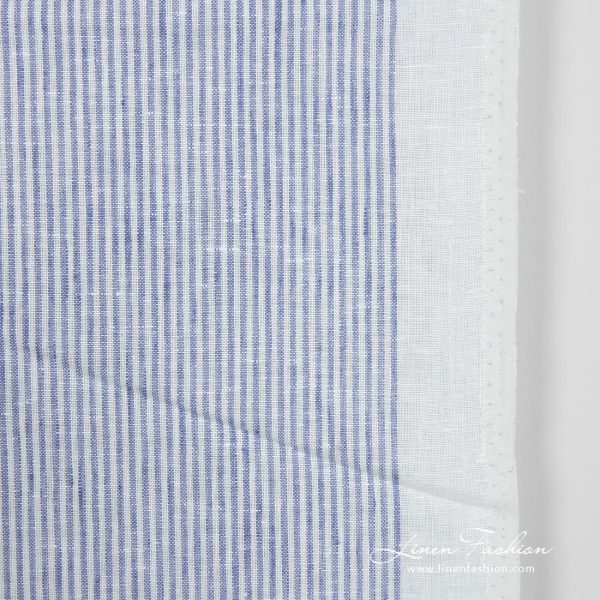 Narrow linen fabric white with blue stripes small